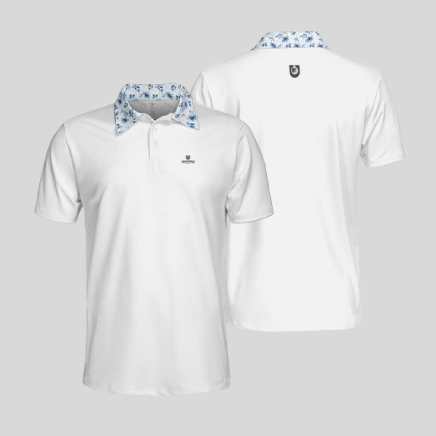 Blue Flower White golf Polo Shirt for Men