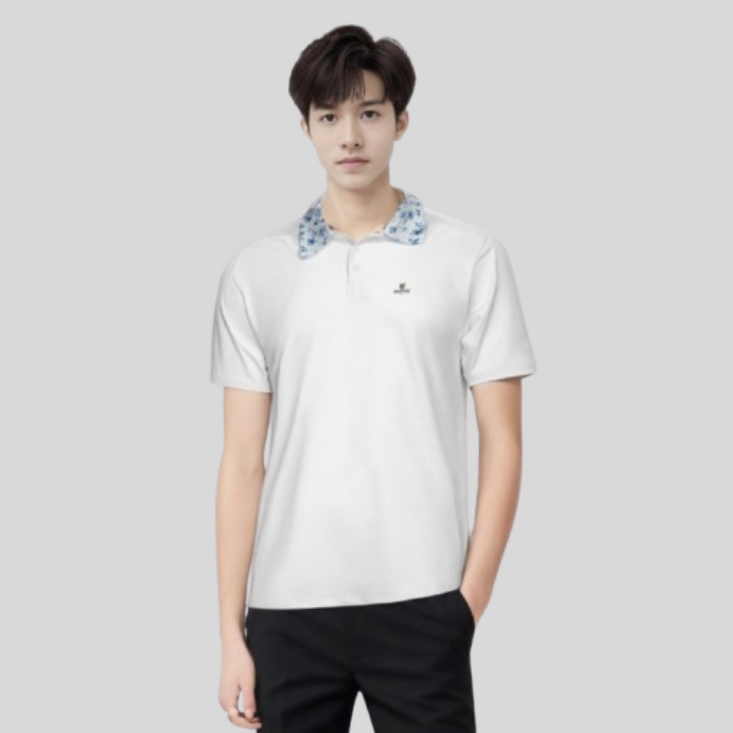 Blue Flower White golf Polo Shirt for Men