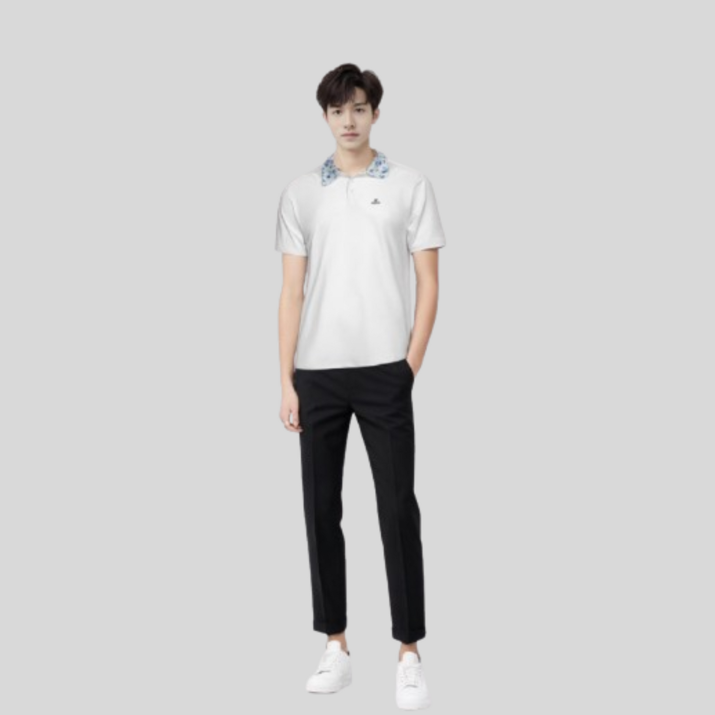 Blue Flower White golf Polo Shirt for Men