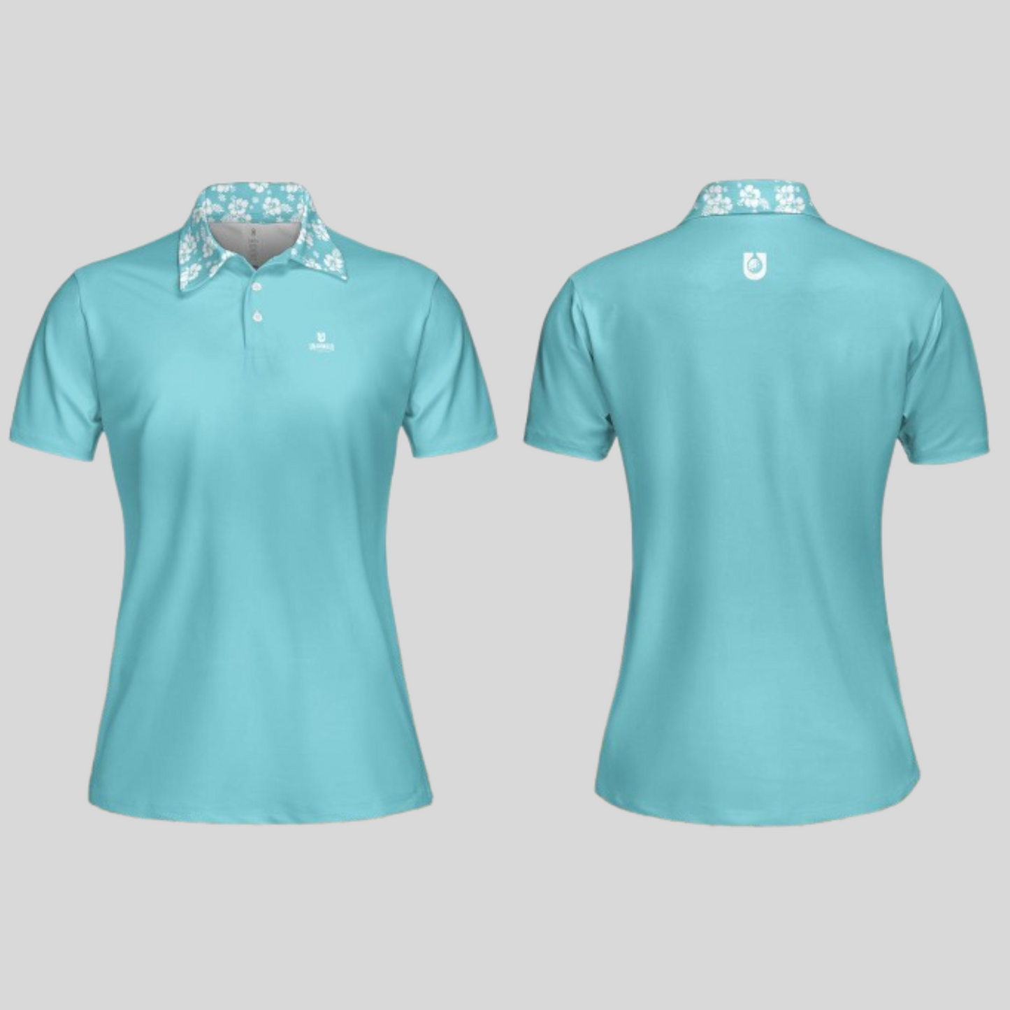 Hibiscus-Turquoise Golf Polo For Women
