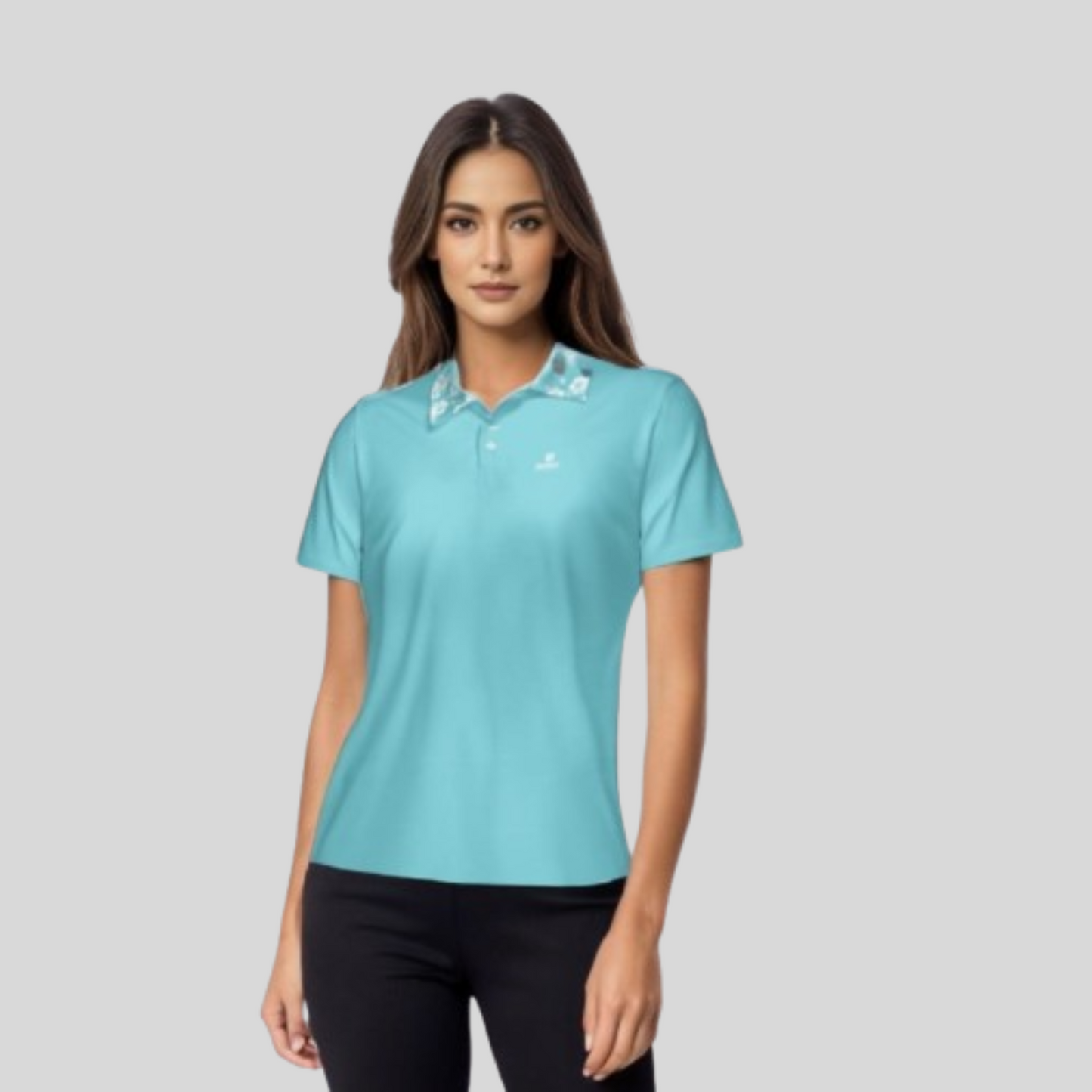 Hibiscus-Turquoise Golf Polo For Women