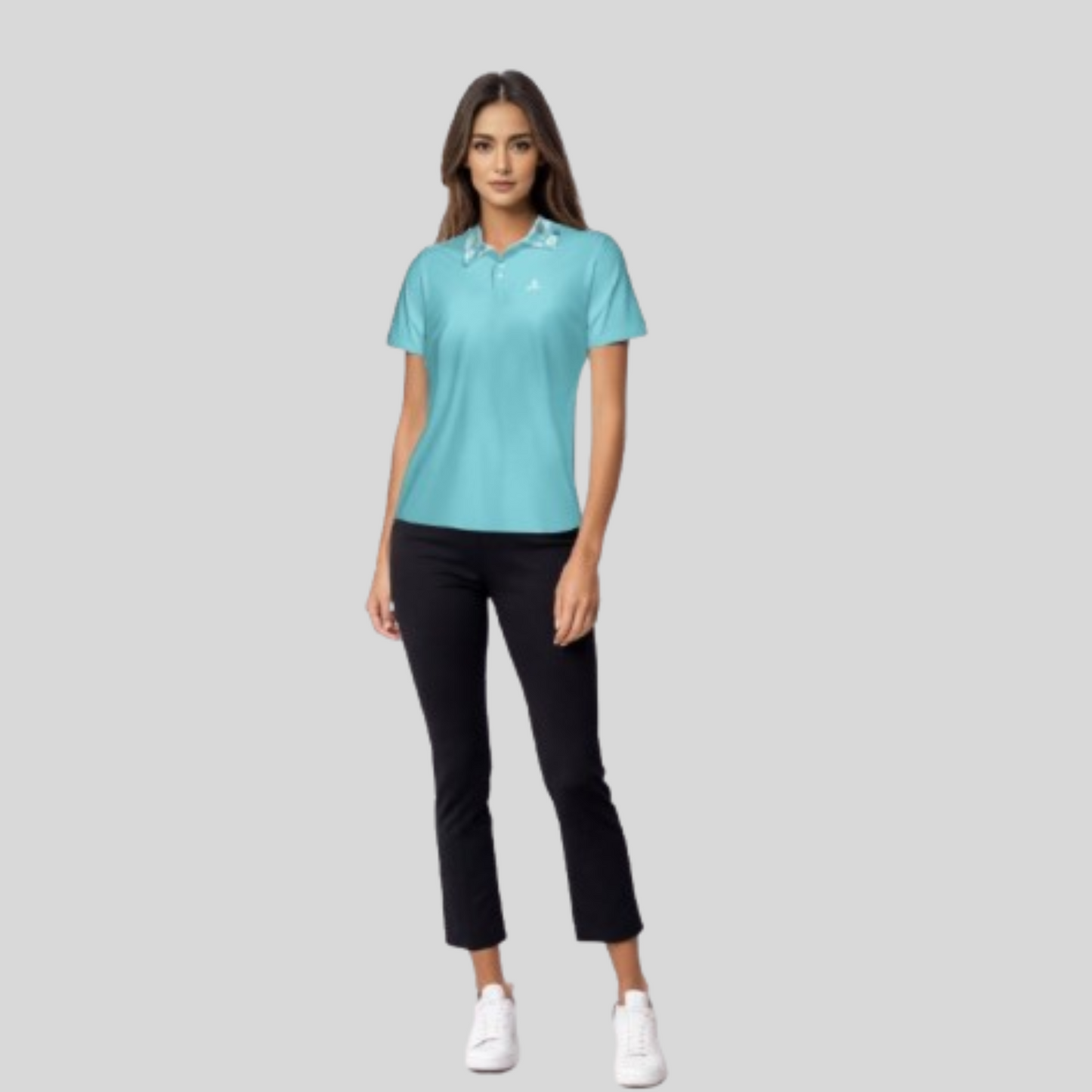 Hibiscus-Turquoise Golf Polo For Women
