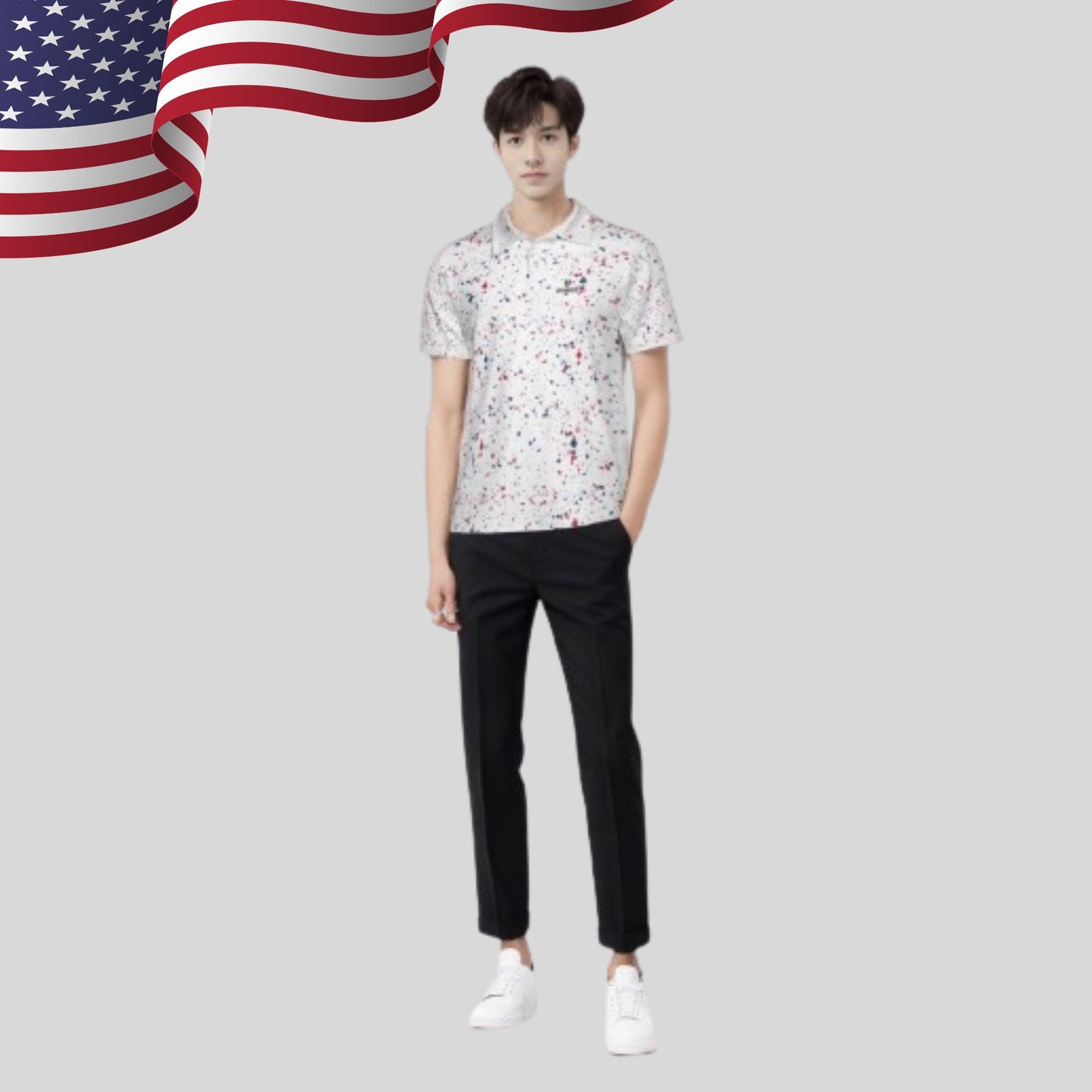 Old Glory Paint Splatter Golf Polo For Men