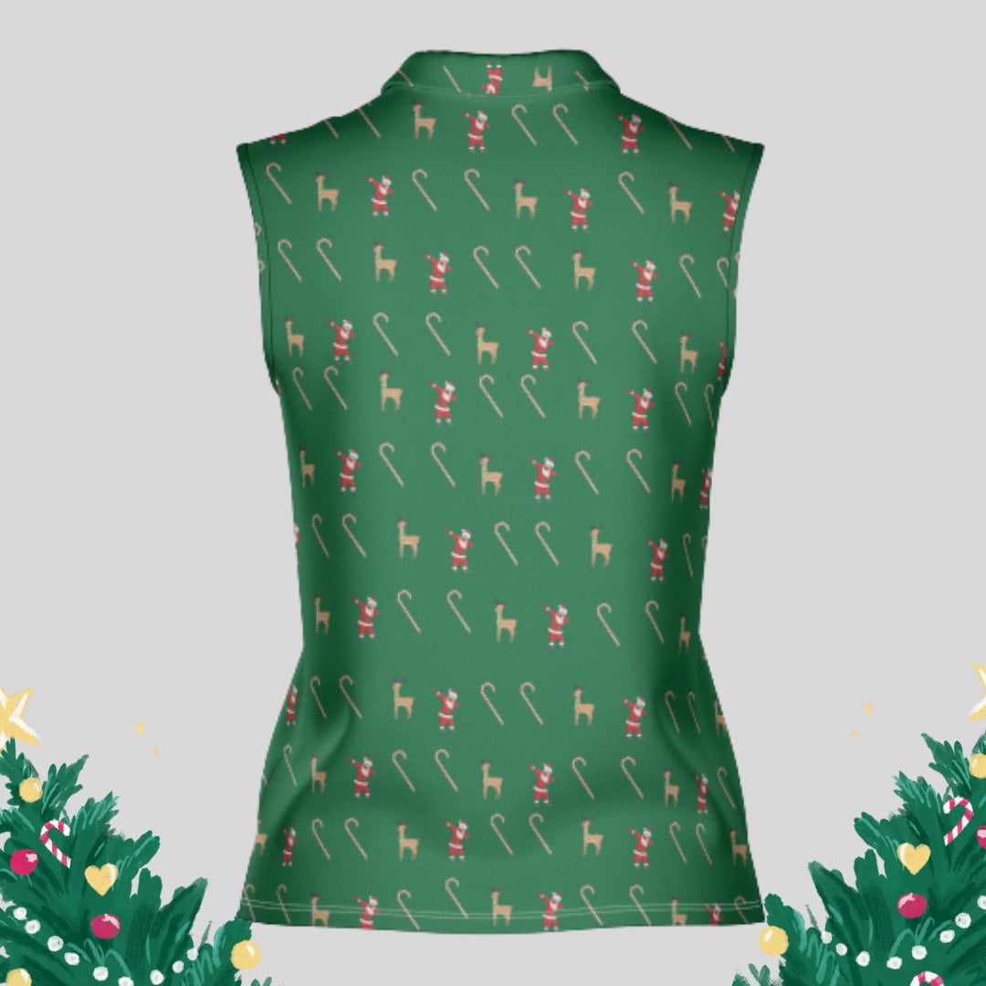 Dabbing Santa Christmas Sleeveless Golf polo Shirt for Women