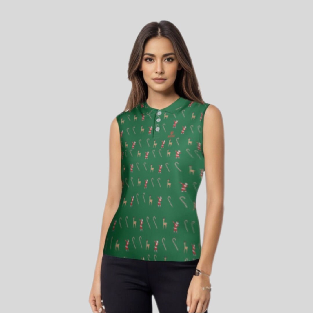 Dabbing Santa Christmas Sleeveless Golf polo Shirt for Women