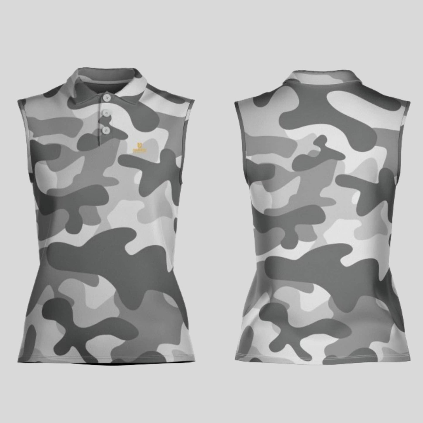 Grey Camo Sleeveless Golf Polo Shirt For Ladies