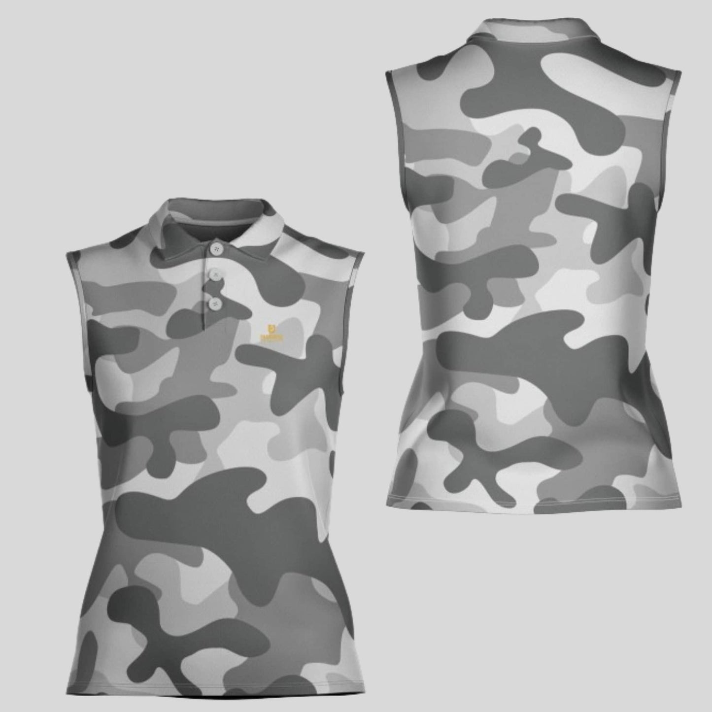 Grey Camo Sleeveless Golf Polo Shirt For Ladies