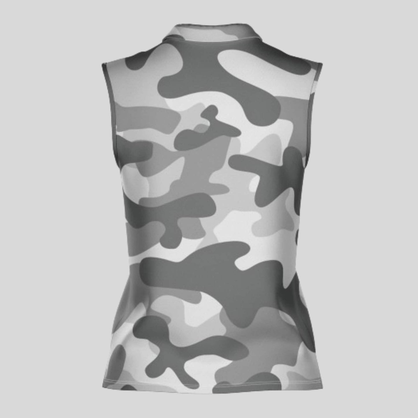 Grey Camo Sleeveless Golf Polo Shirt For Ladies