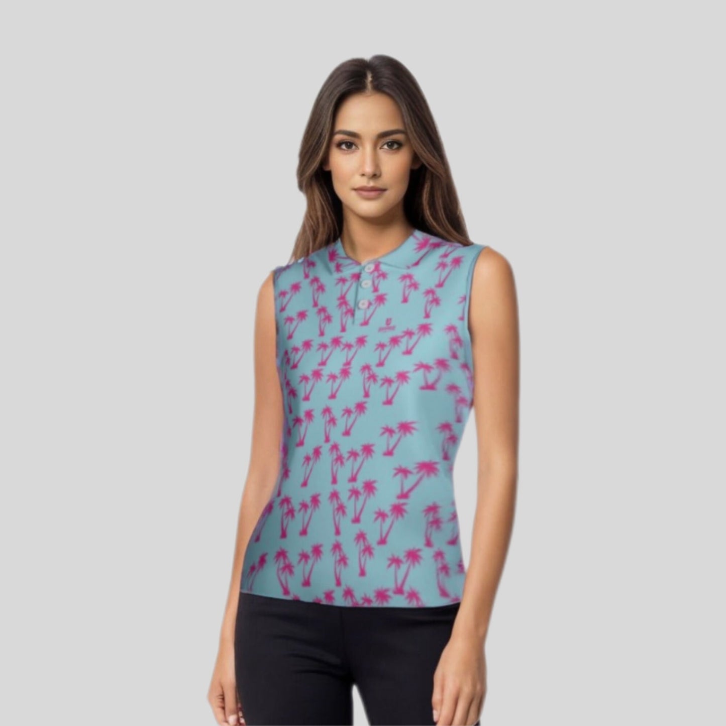 palm Tree Sleeveless Golf Polo Shirt for ladies