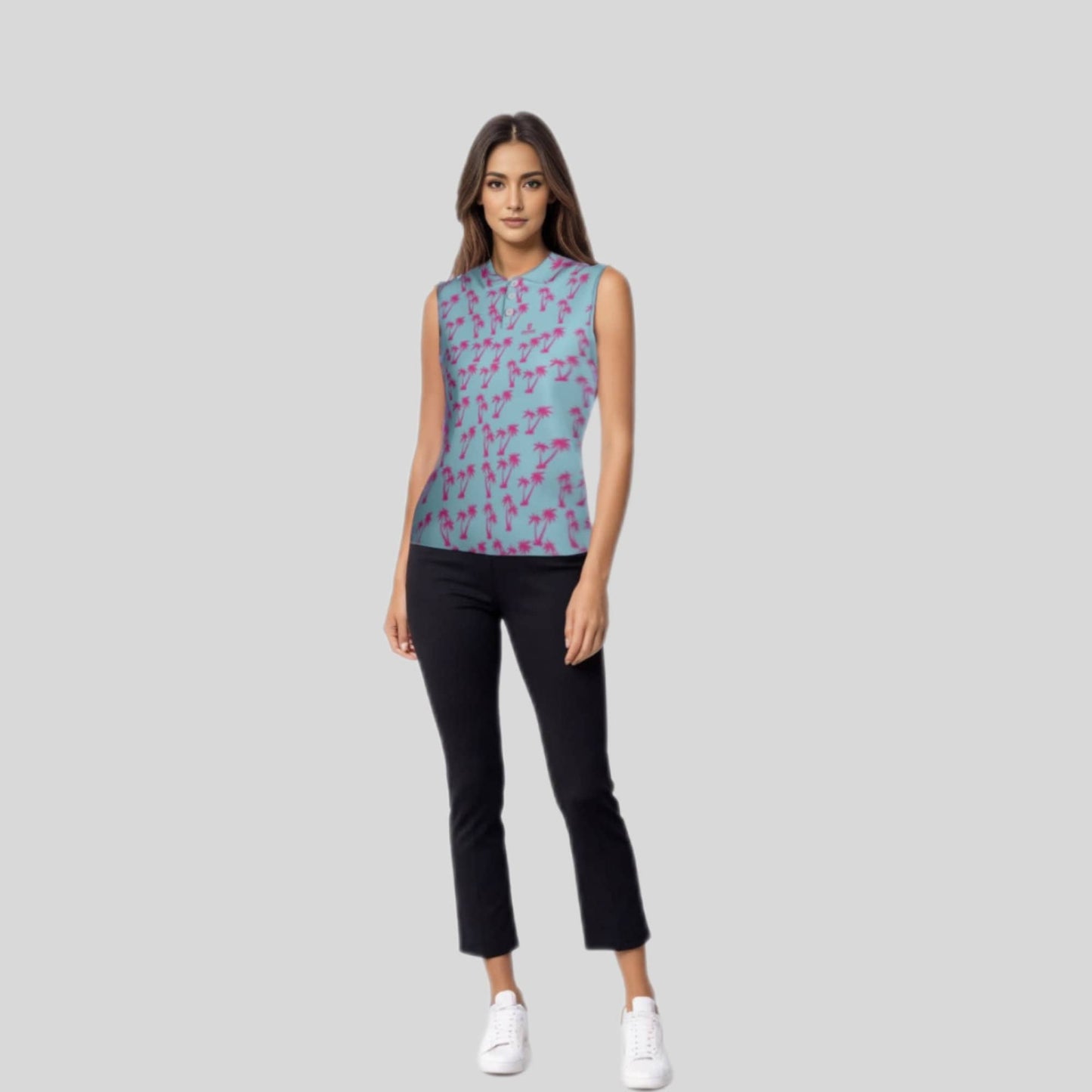 palm Tree Sleeveless Golf Polo Shirt for ladies