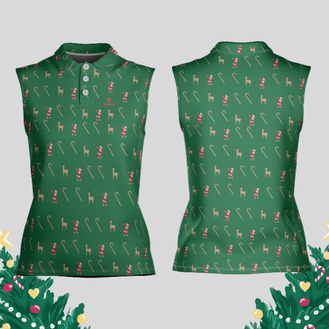 Dabbing Santa Christmas Sleeveless Golf polo Shirt for Women