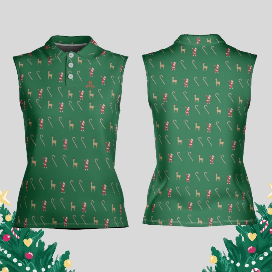 Dabbing Santa Christmas Sleeveless Golf polo Shirt for Women