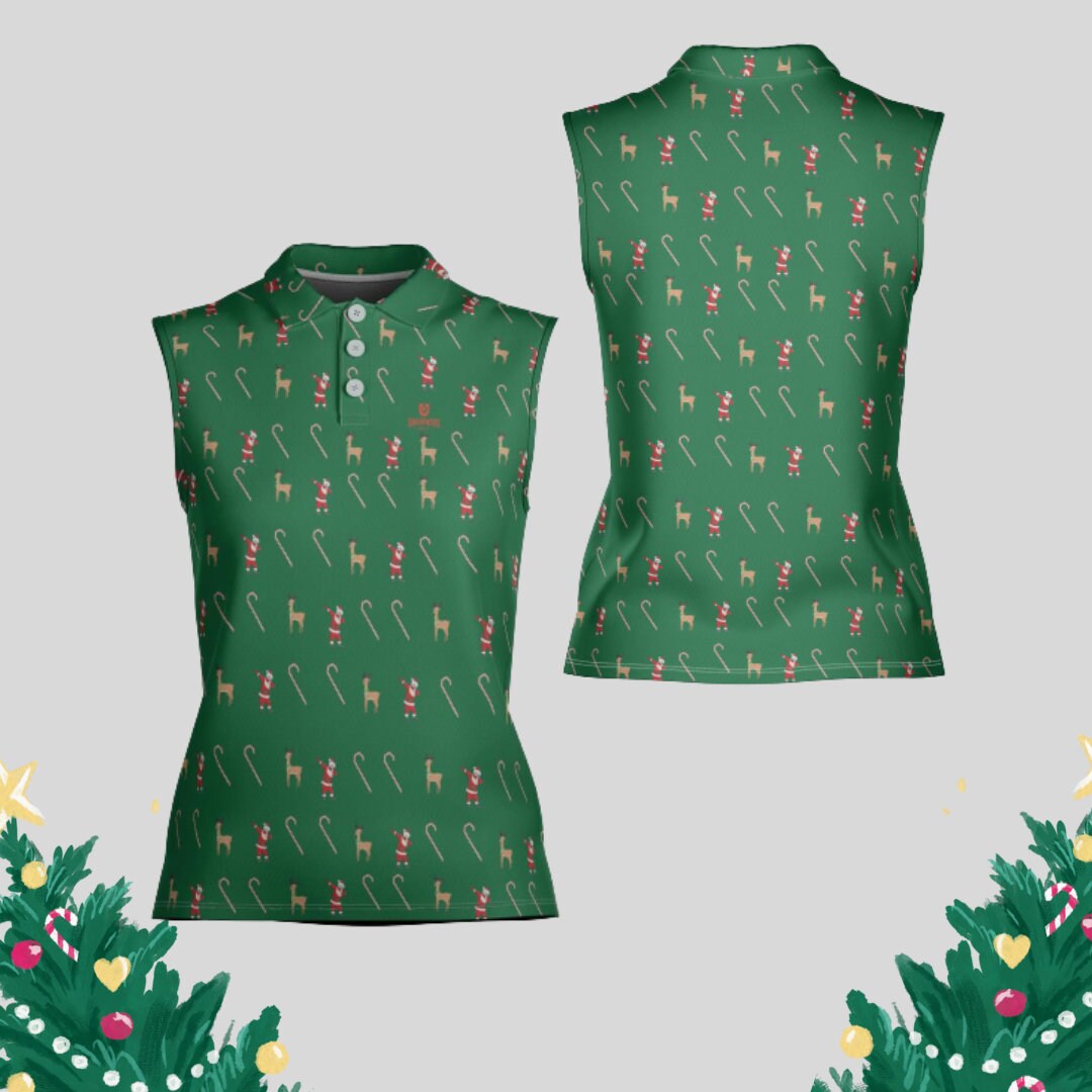 Dabbing Santa Christmas Sleeveless Golf polo Shirt for Women