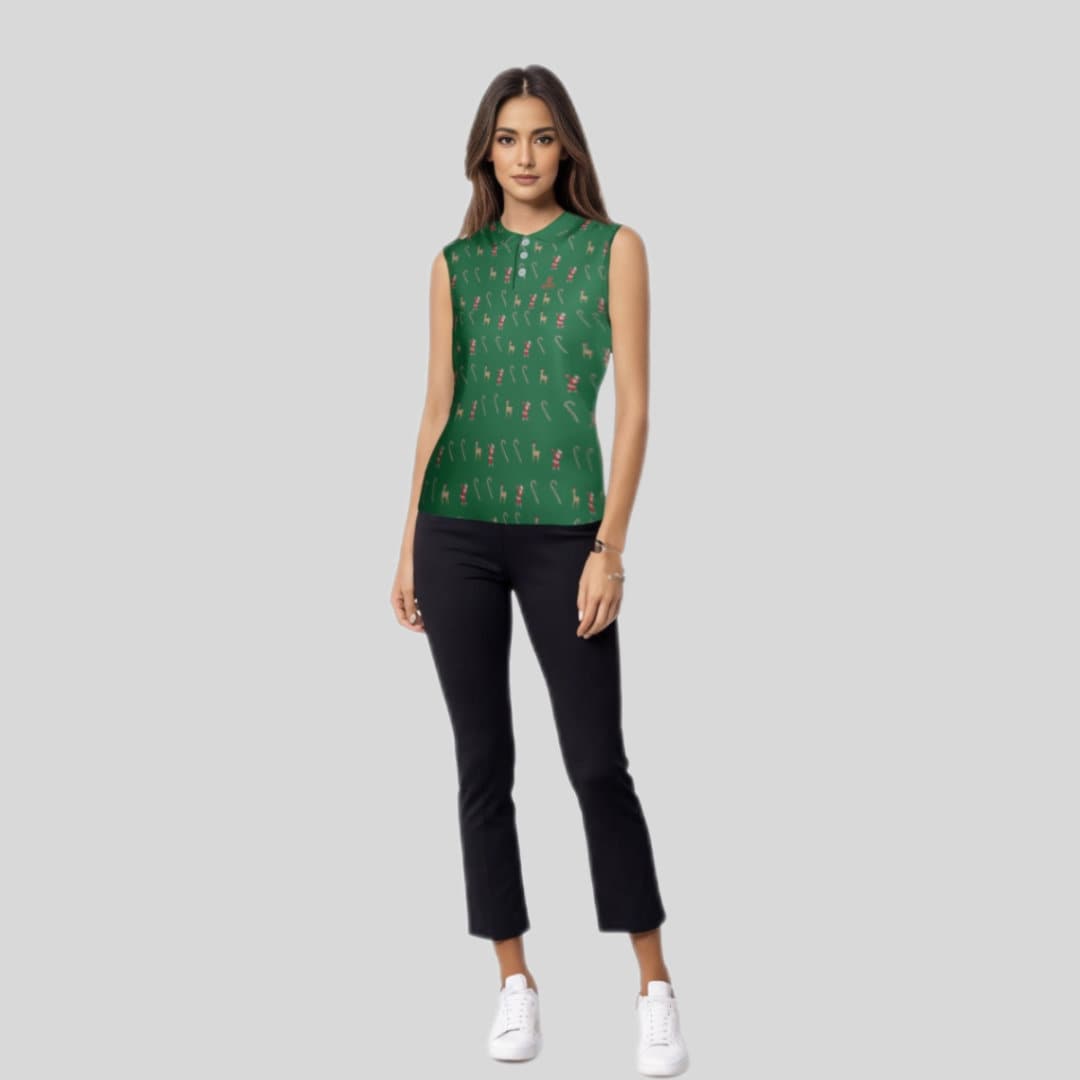 Dabbing Santa Christmas Sleeveless Golf polo Shirt for Women