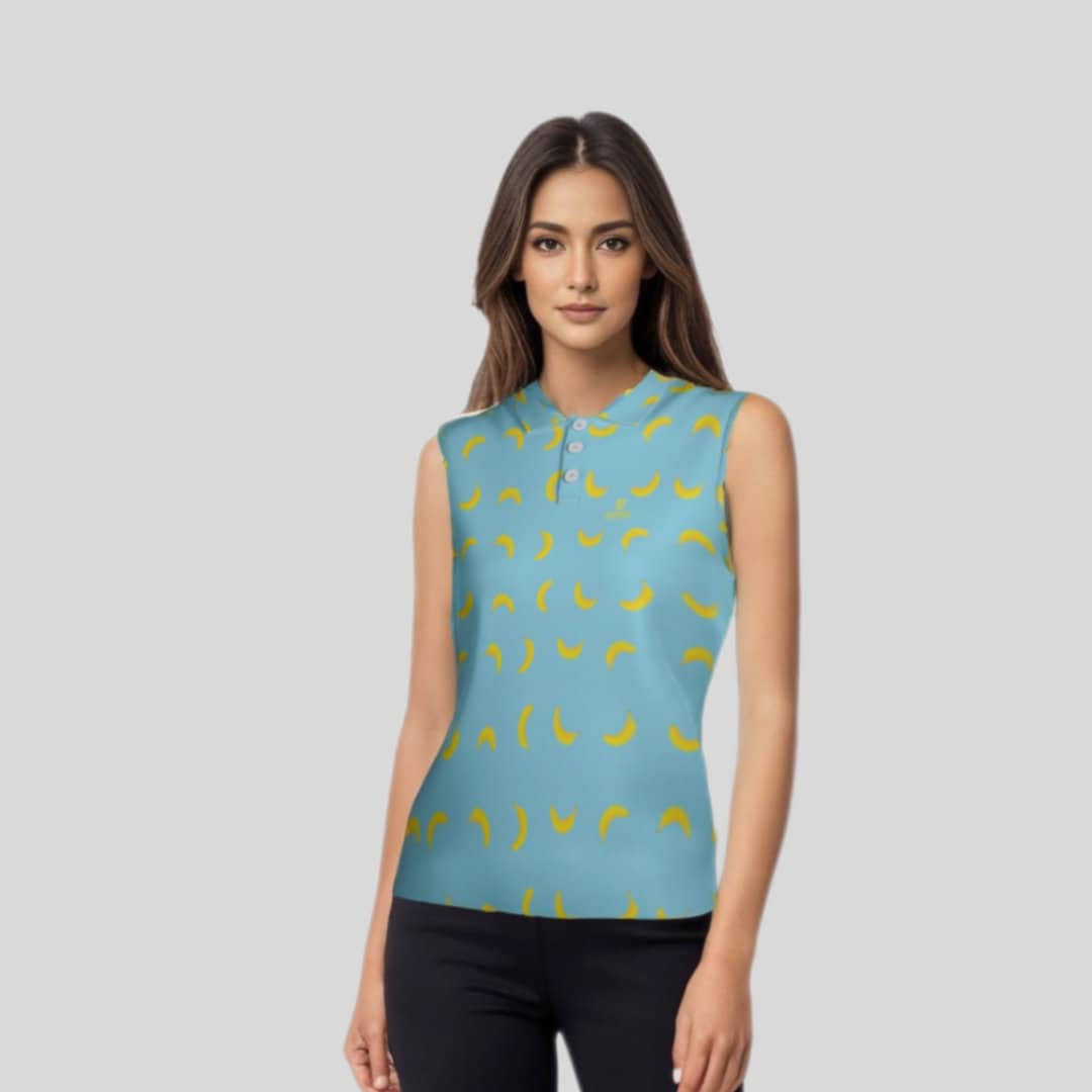 Going bananas sleeveless golf polo shirt for women