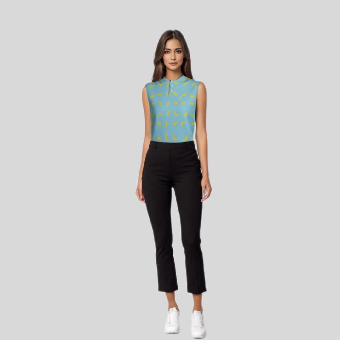 Going bananas sleeveless golf polo shirt for women