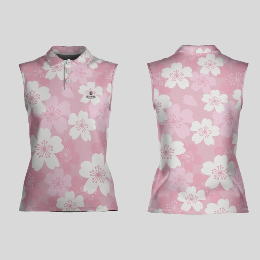 Japanese Cherry sleeveless golf polo shirt