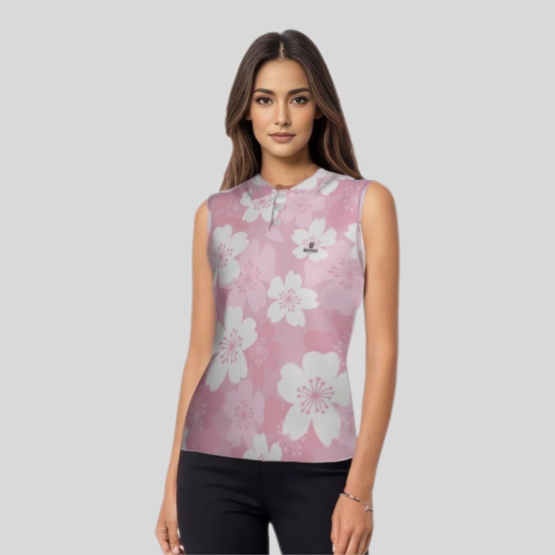 Japanese Cherry sleeveless golf polo shirt