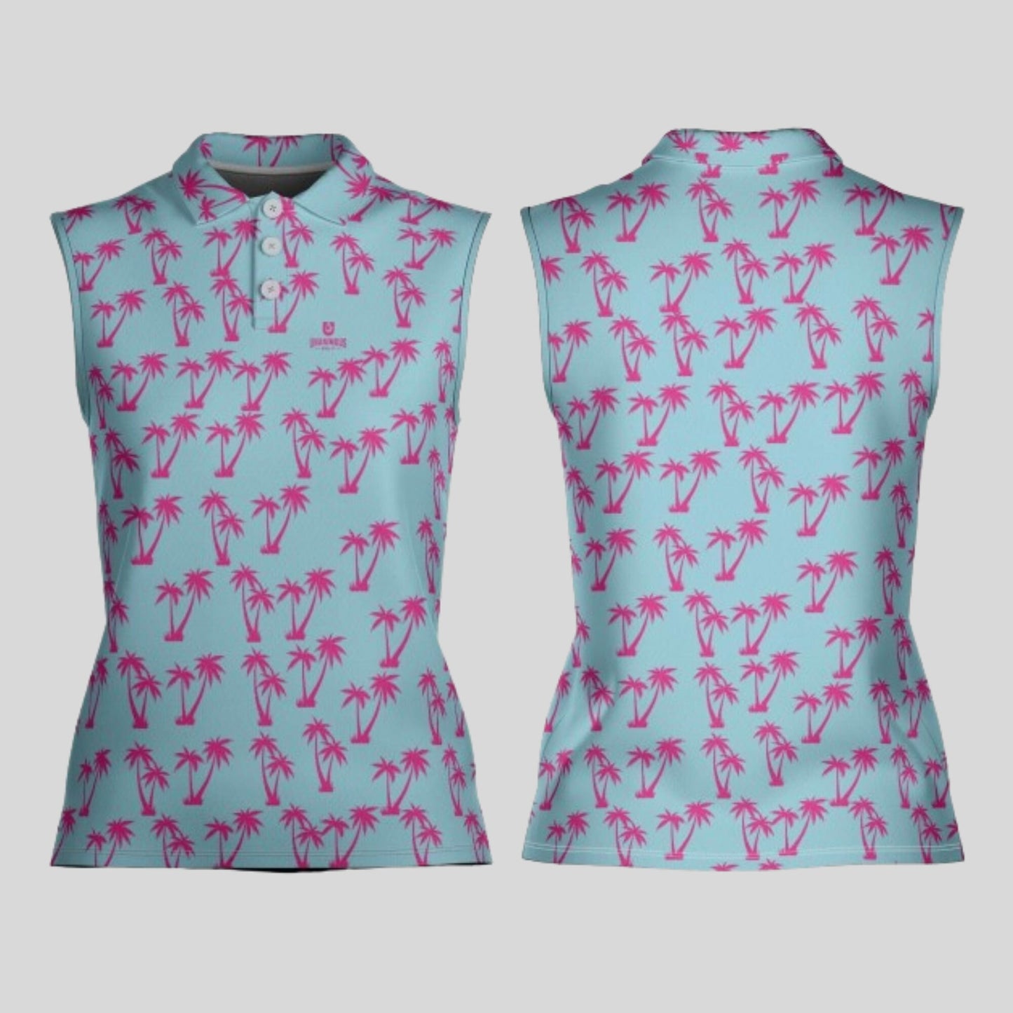 palm Tree Sleeveless Golf Polo Shirt for ladies