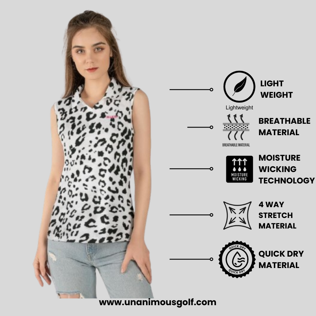 Snow Leopard Sleeveless Women’s Golf Polo | Lightweight, Breathable, Athletic Fit – Unanimous Golf