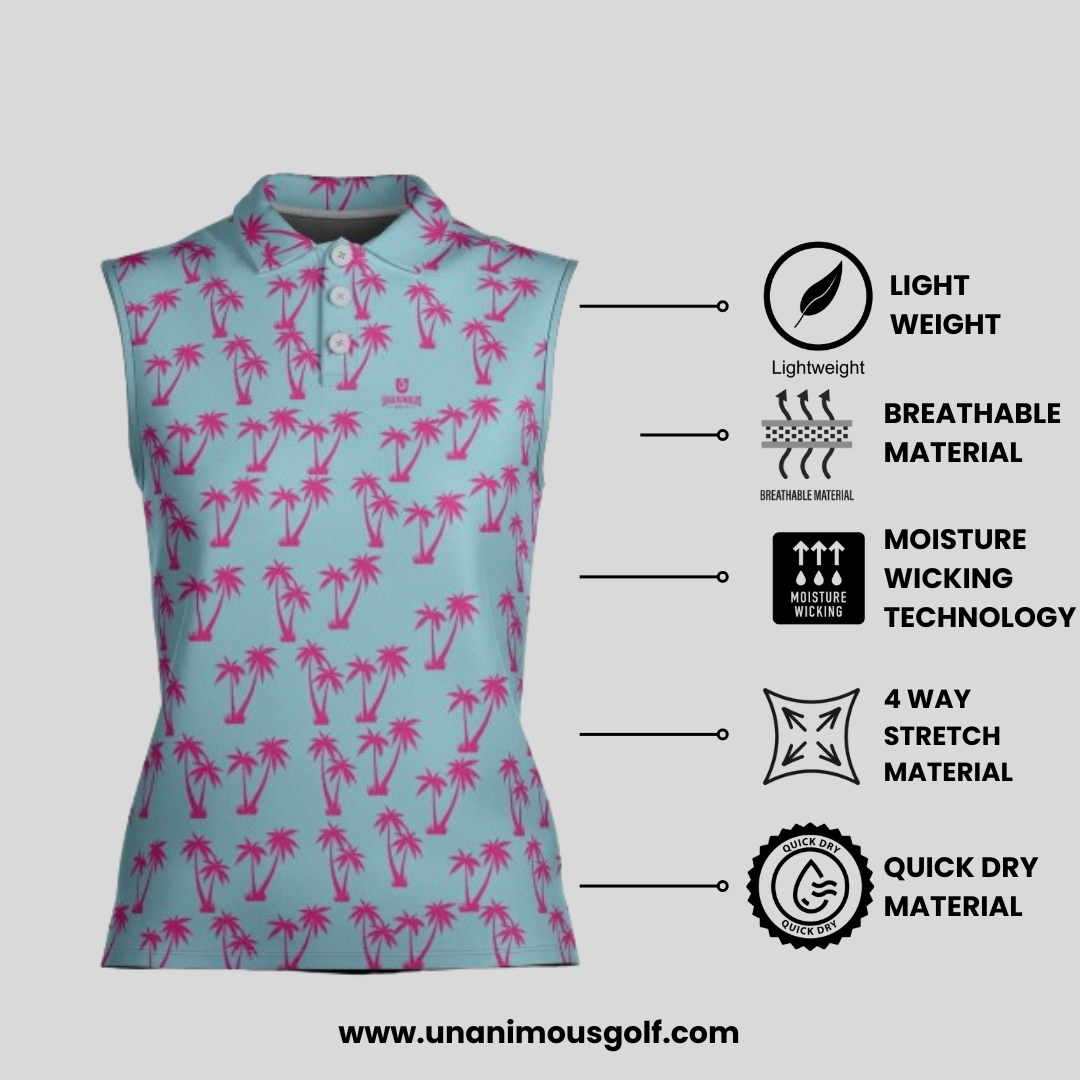 palm Tree Sleeveless Golf Polo Shirt for ladies
