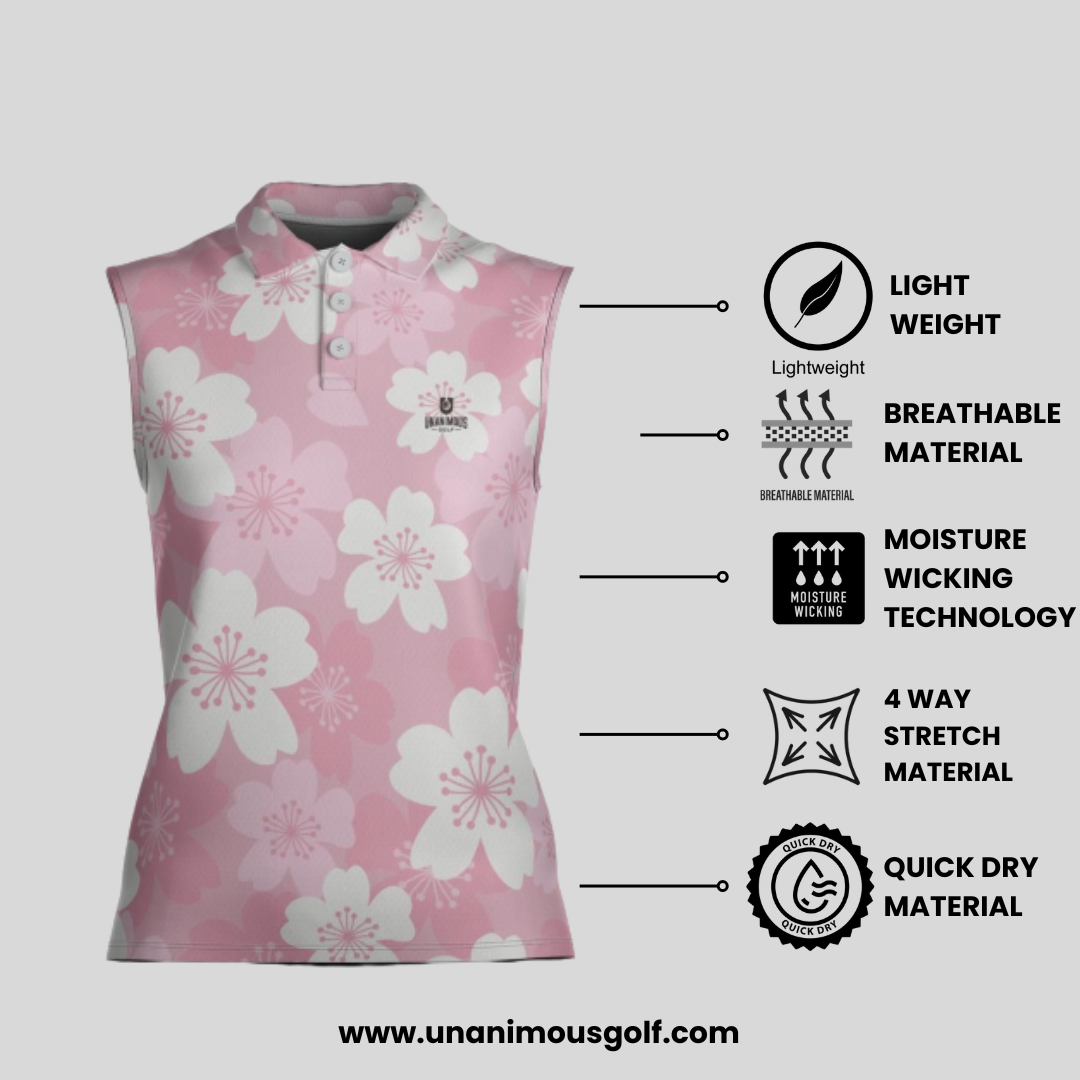 Japanese Cherry sleeveless golf polo shirt