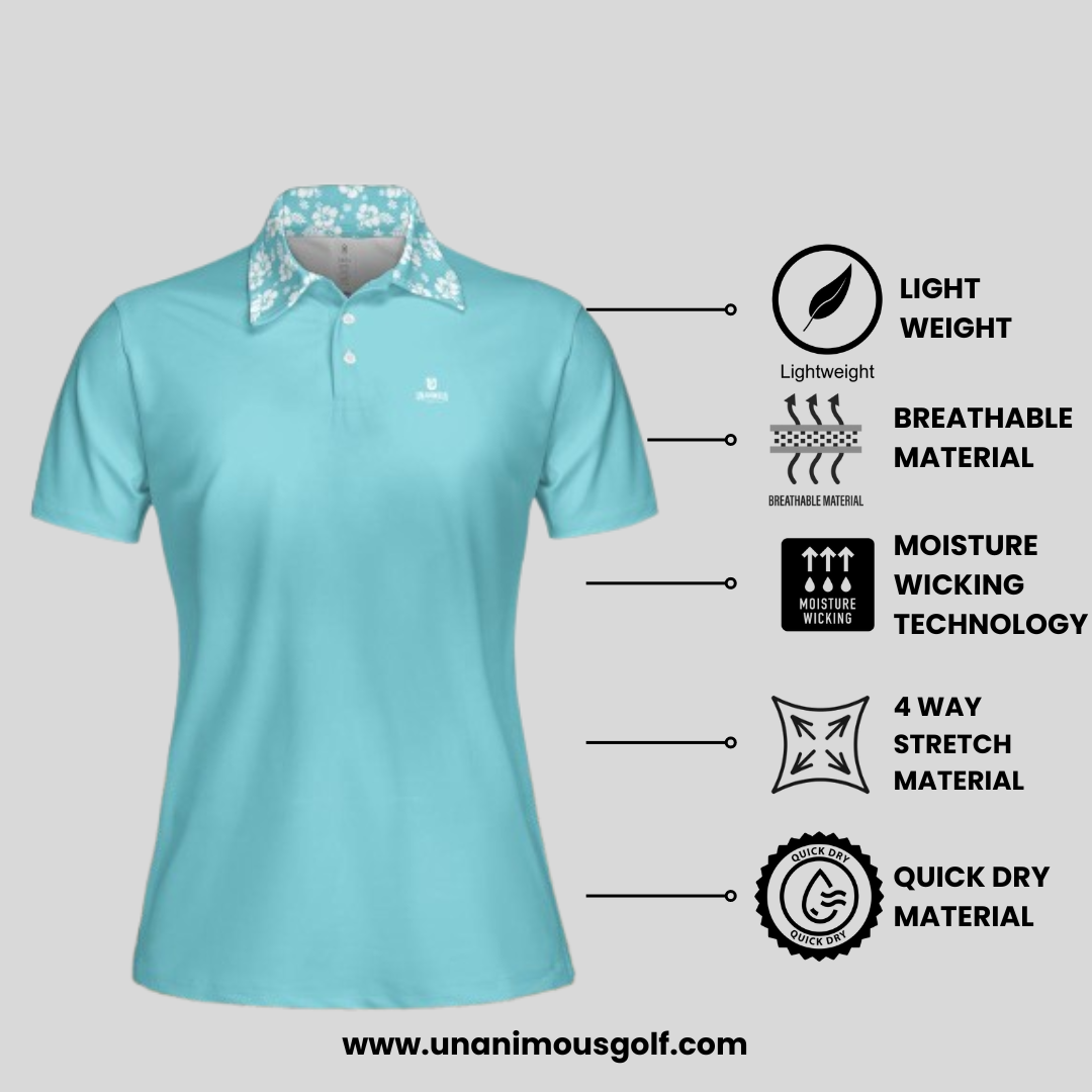 Hibiscus-Turquoise Golf Polo For Women