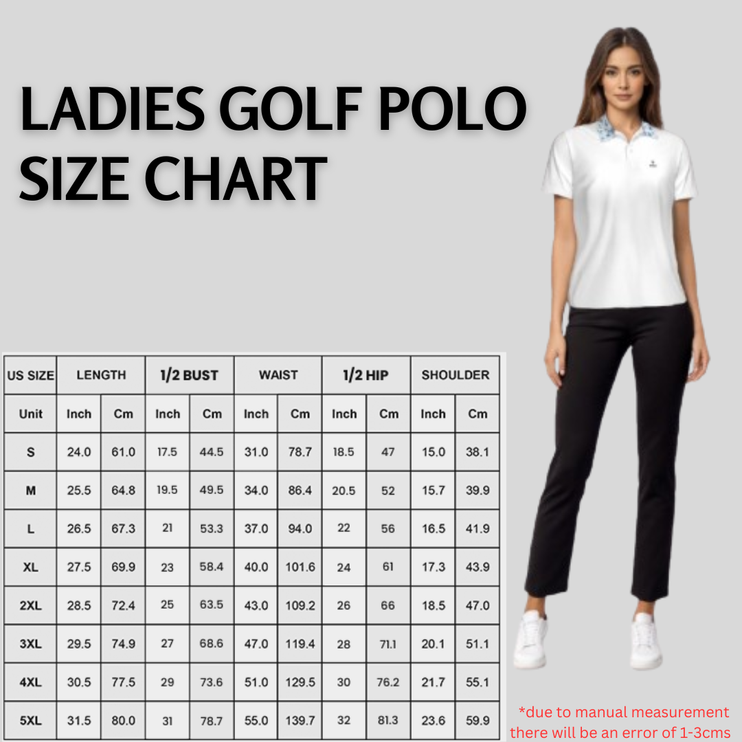 Blue Flower White Golf Polo For Women