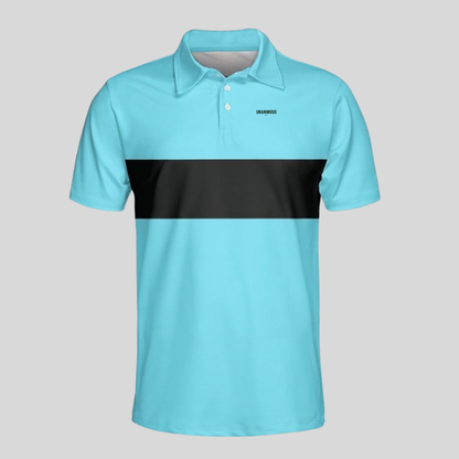 Unanimous Golf white and black chest stripe golf polo, front view