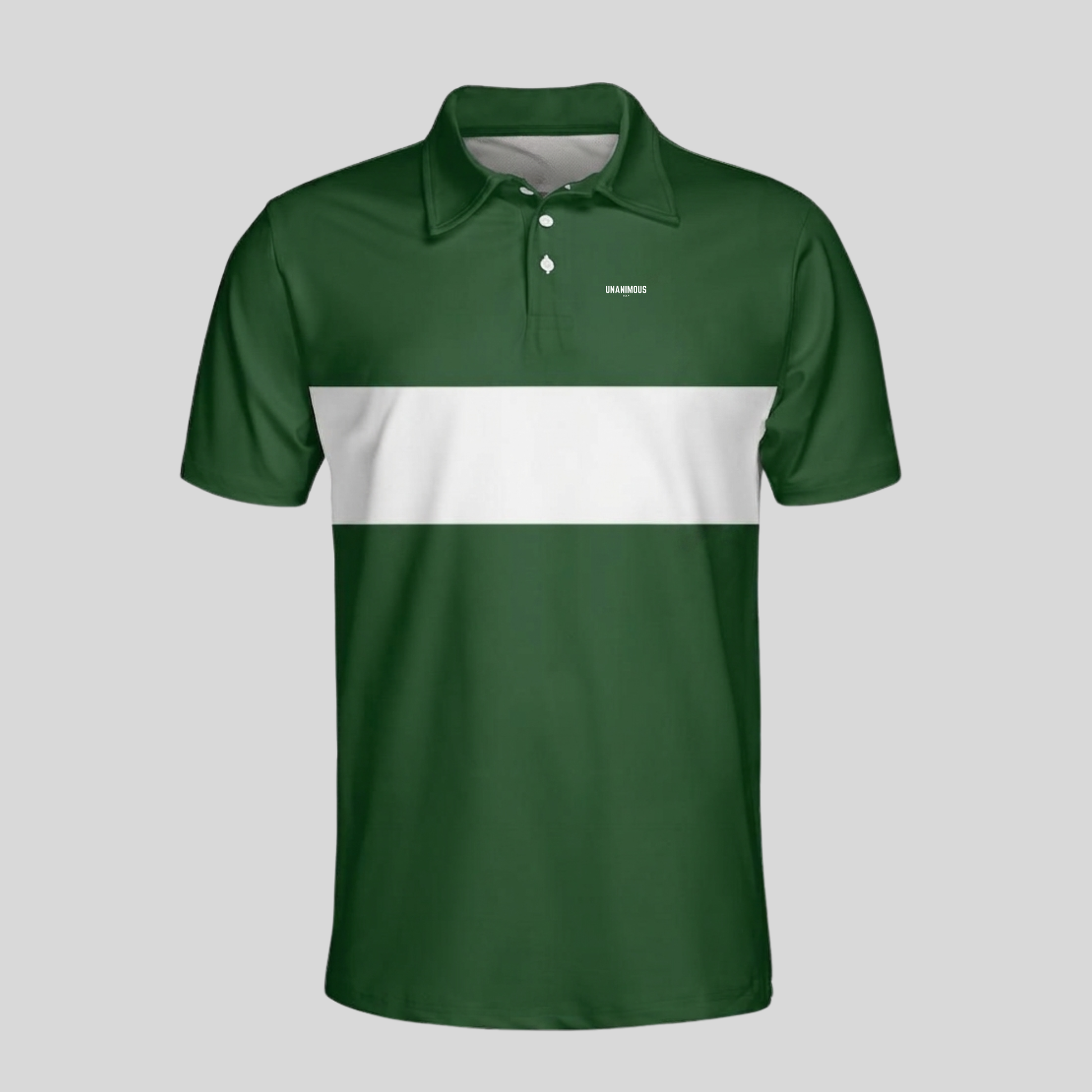 Unanimous Golf black and red chest stripe golf polo, front view