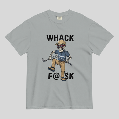 Whack F@$k skeleton golfer breaking golf club t-shirt design close-up