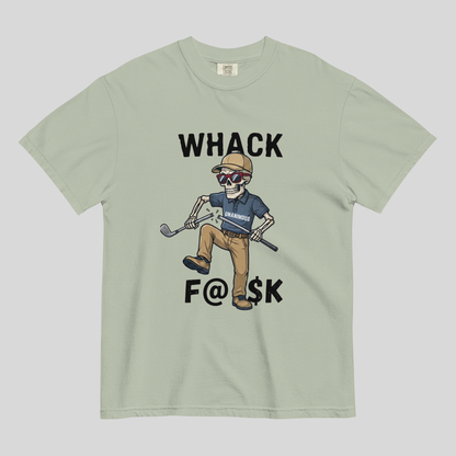 Whack F@$k skeleton golfer breaking golf club t-shirt on Comfort Colors 1717 tee