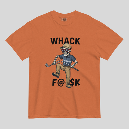 Whack F@$k skeleton golfer breaking golf club t-shirt on Comfort Colors 1717 tee