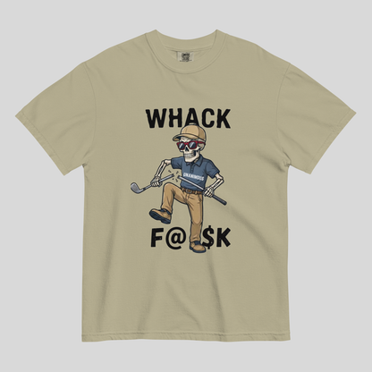 Whack F@$k skeleton golfer breaking golf club t-shirt design close-up