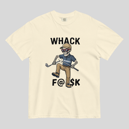 Whack F@$k skeleton golfer breaking golf club t-shirt on Comfort Colors 1717 tee