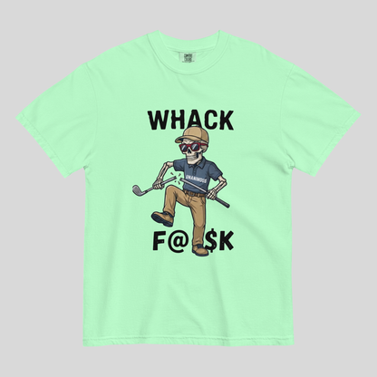 Whack F@$k skeleton golfer breaking golf club t-shirt on Comfort Colors 1717 tee