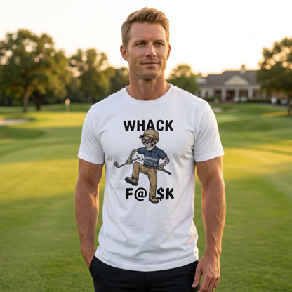 Whack F@$k skeleton golfer breaking golf club t-shirt on Comfort Colors 1717 tee