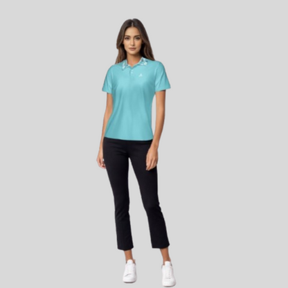 Hibiscus-Turquoise Golf Polo For Women
