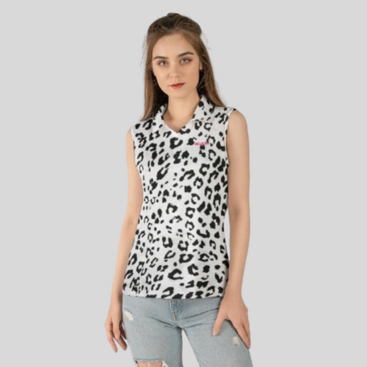 Snow Leopard Sleeveless Women’s Golf Polo | Lightweight, Breathable, Athletic Fit – Unanimous Golf