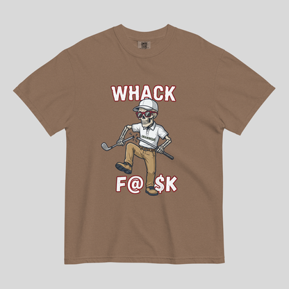 Whack F@$k skeleton golfer breaking golf club t-shirt on Comfort Colors 1717 tee