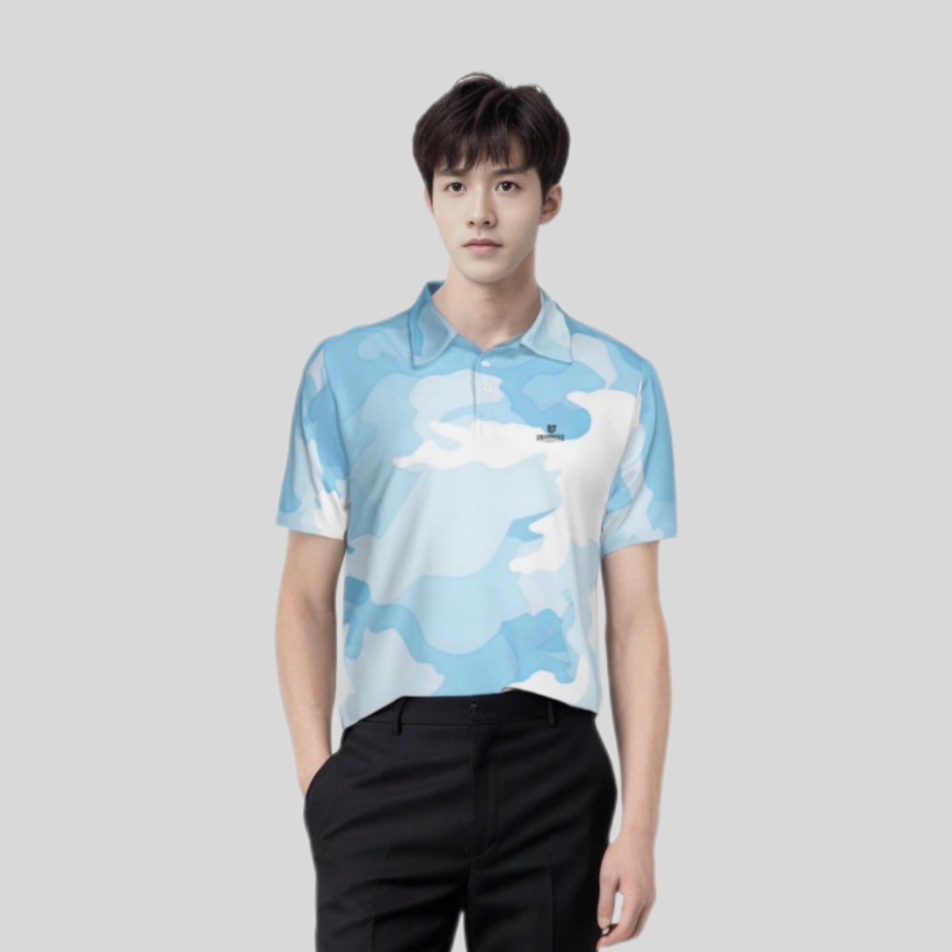 Blue Camo Golf Polo Shirt For Men