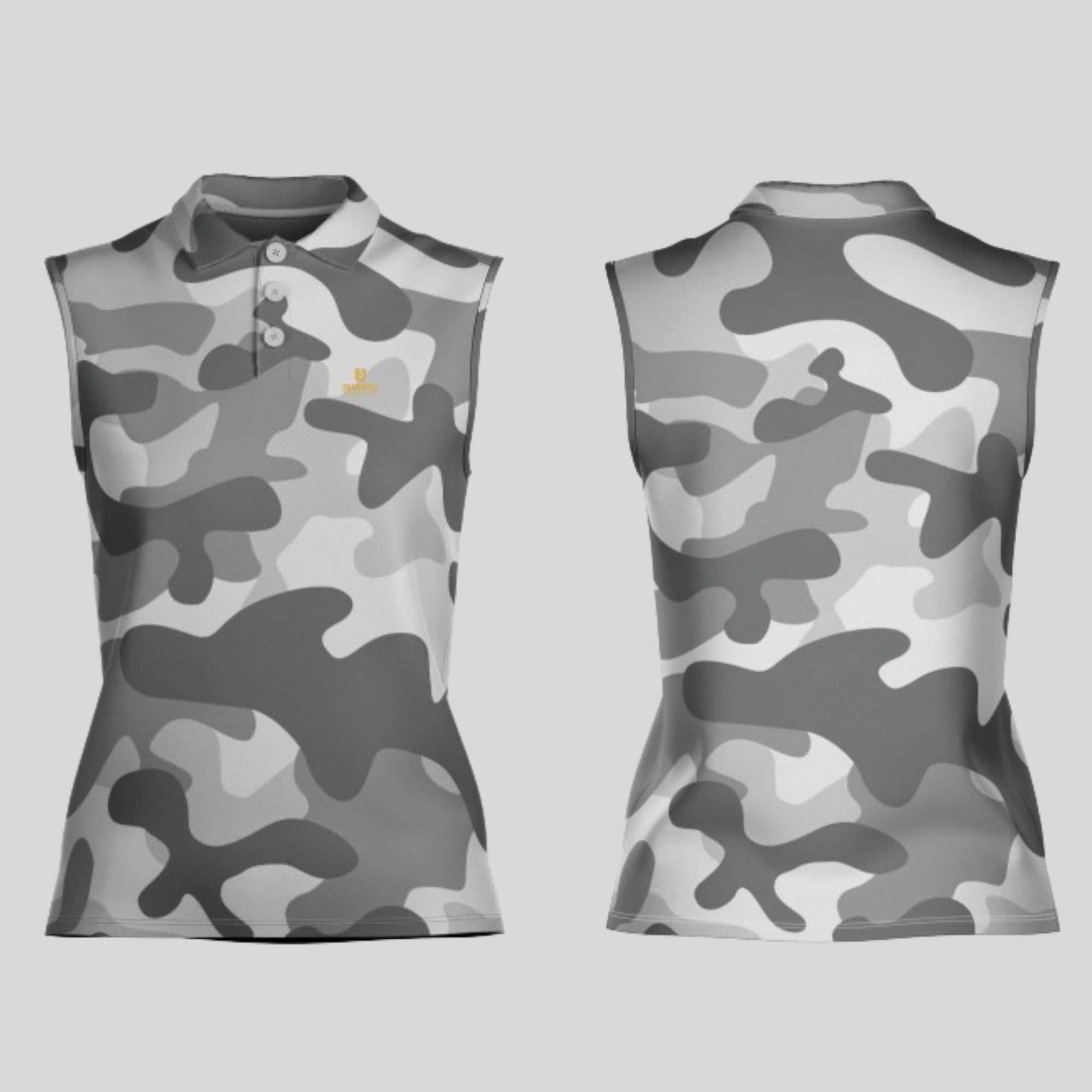 Grey Camo Sleeveless Golf Polo Shirt For Ladies