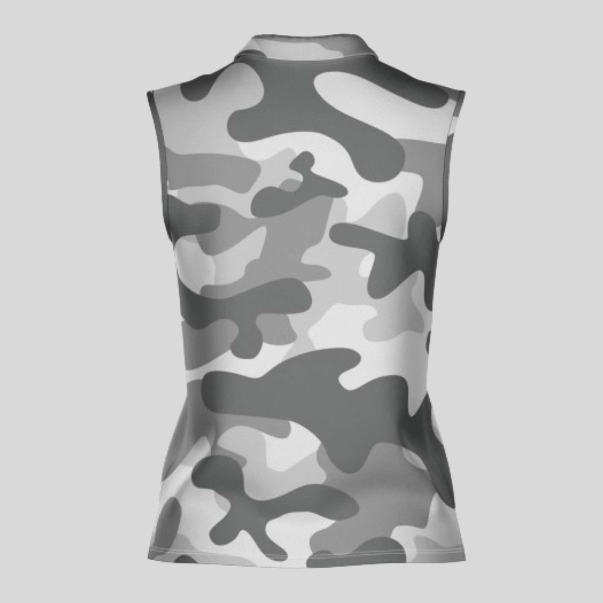 Grey Camo Sleeveless Golf Polo Shirt For Ladies