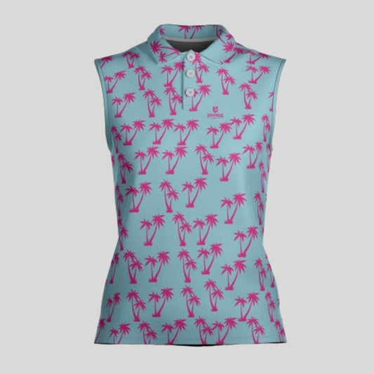 palm Tree Sleeveless Golf Polo Shirt for ladies