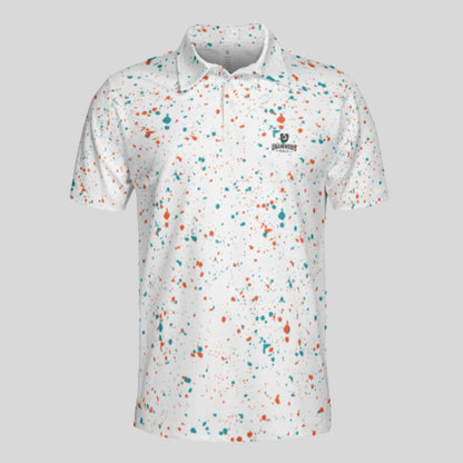 Aqua-orange paint splatter golf polo shirt for men