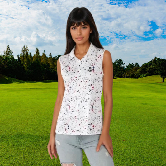 Old Glory Paint Splatter Sleeveless Golf Polo Shirt For Women