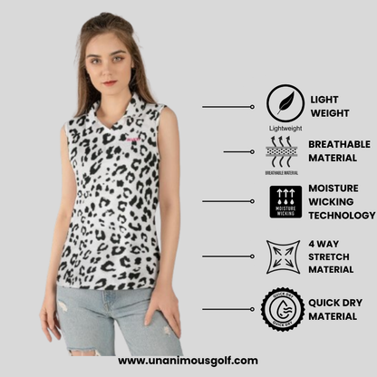 Snow Leopard Sleeveless Women’s Golf Polo | Lightweight, Breathable, Athletic Fit – Unanimous Golf