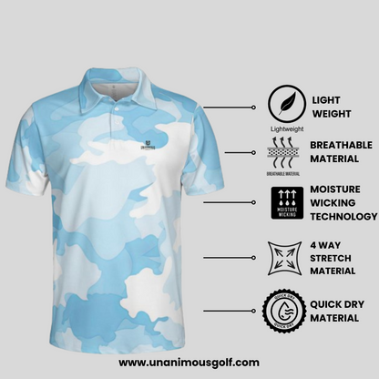 Blue Camo Golf Polo Shirt For Men