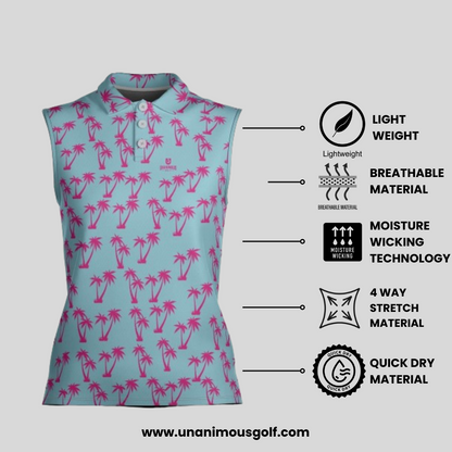 palm Tree Sleeveless Golf Polo Shirt for ladies