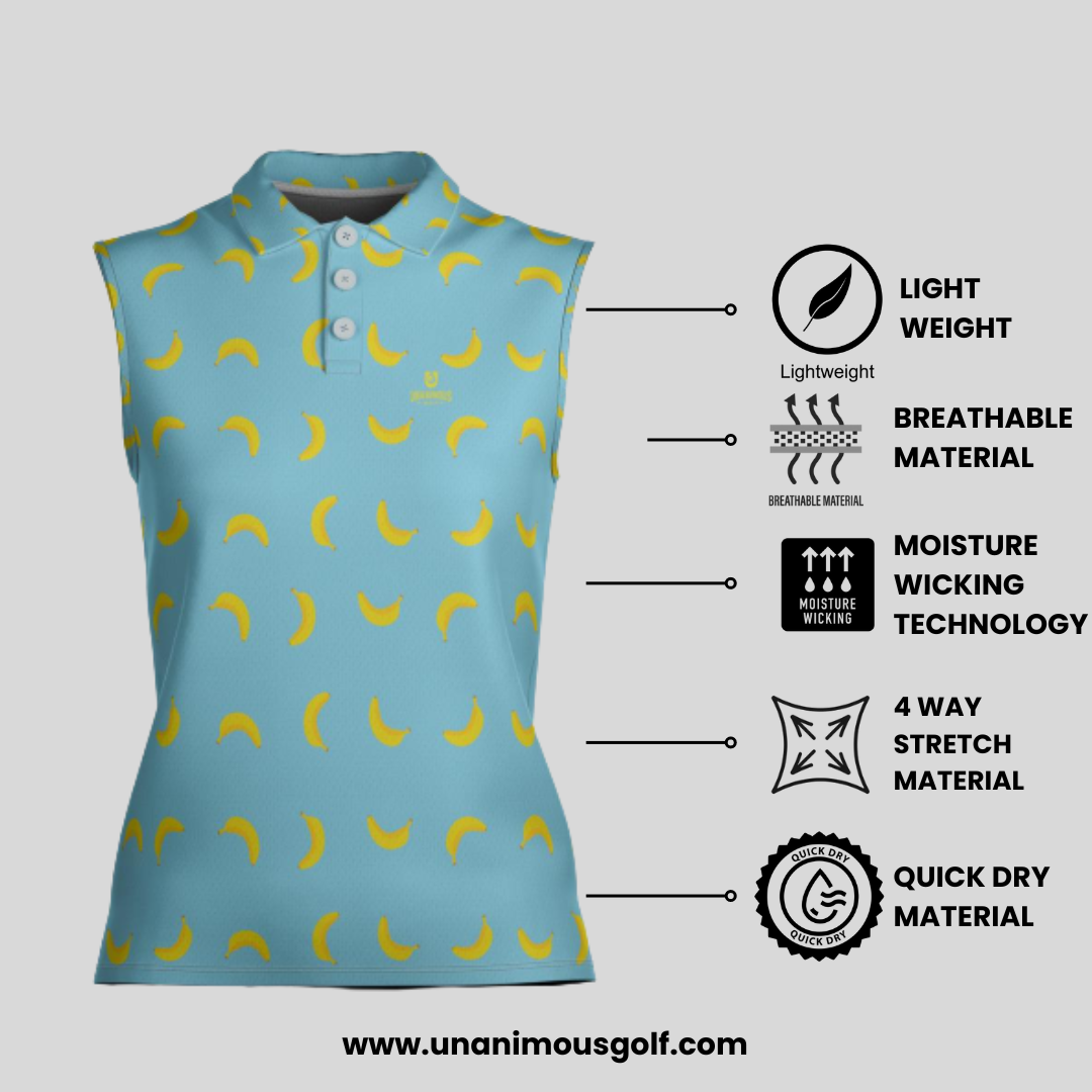 Going bananas sleeveless golf polo shirt for women